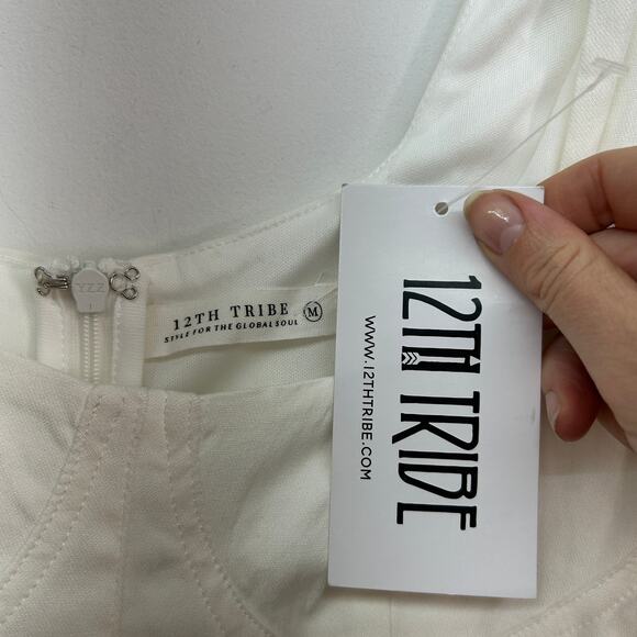 NEW 12th Tribe Neutral Kit White Drop Waist Mini Dress Medium Western Bridal - Picture 6 of 7